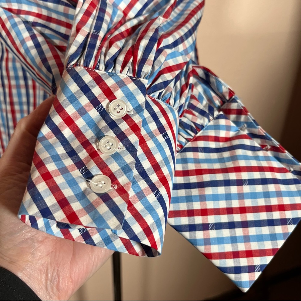 Greyson Gingham puff sleeve Peplum Feminine Western Buttondown shirt - Picture 12 of 17